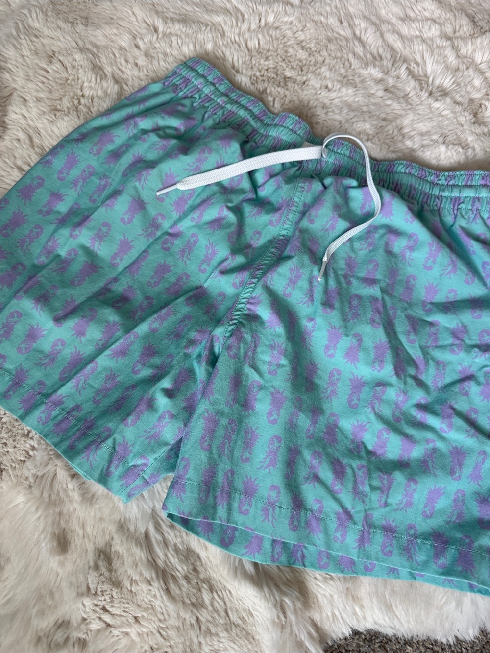 chubbies Teal Shorts with Lavender Pineapple Print